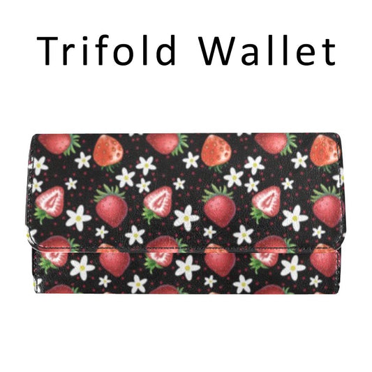 Black Strawberries Trifold Wallet
