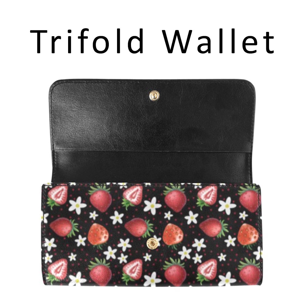 Black Strawberries Trifold Wallet