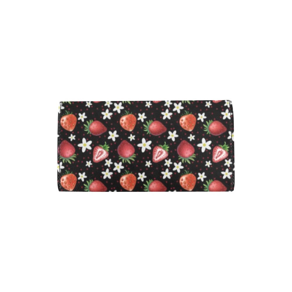 Black Strawberries Trifold Wallet
