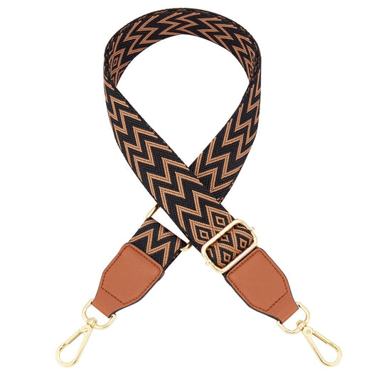 Brown Zig Zag Purse Strap, Bag Strap | 30-54 Inch Guitar purse straps