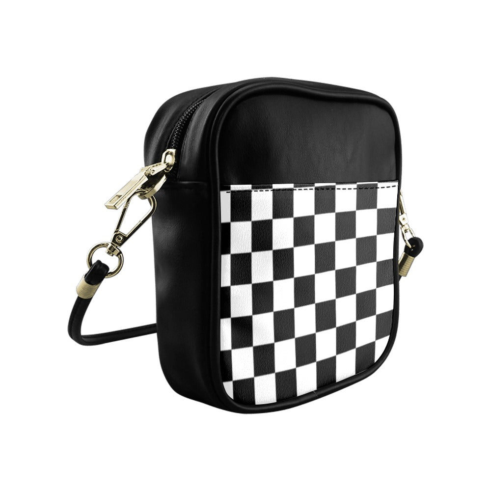 Checkered Mini Sling Bag Small Purse, Black White Checkered