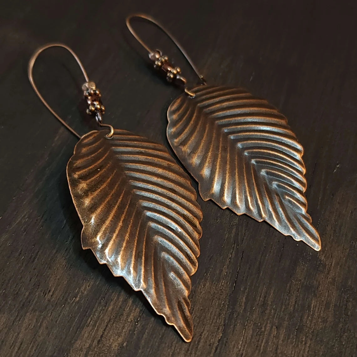 Large Copper Earrings, 54mm Leaf Earrings, Long Lightweight Earrings