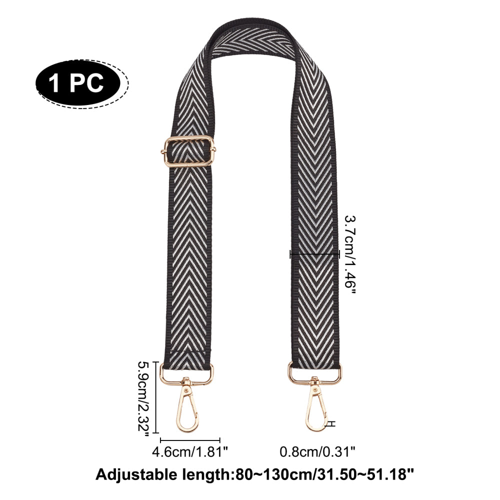 Black Silver Herringbone Purse Strap, Bag Strap | 31 - 51 Inch Guitar purse straps