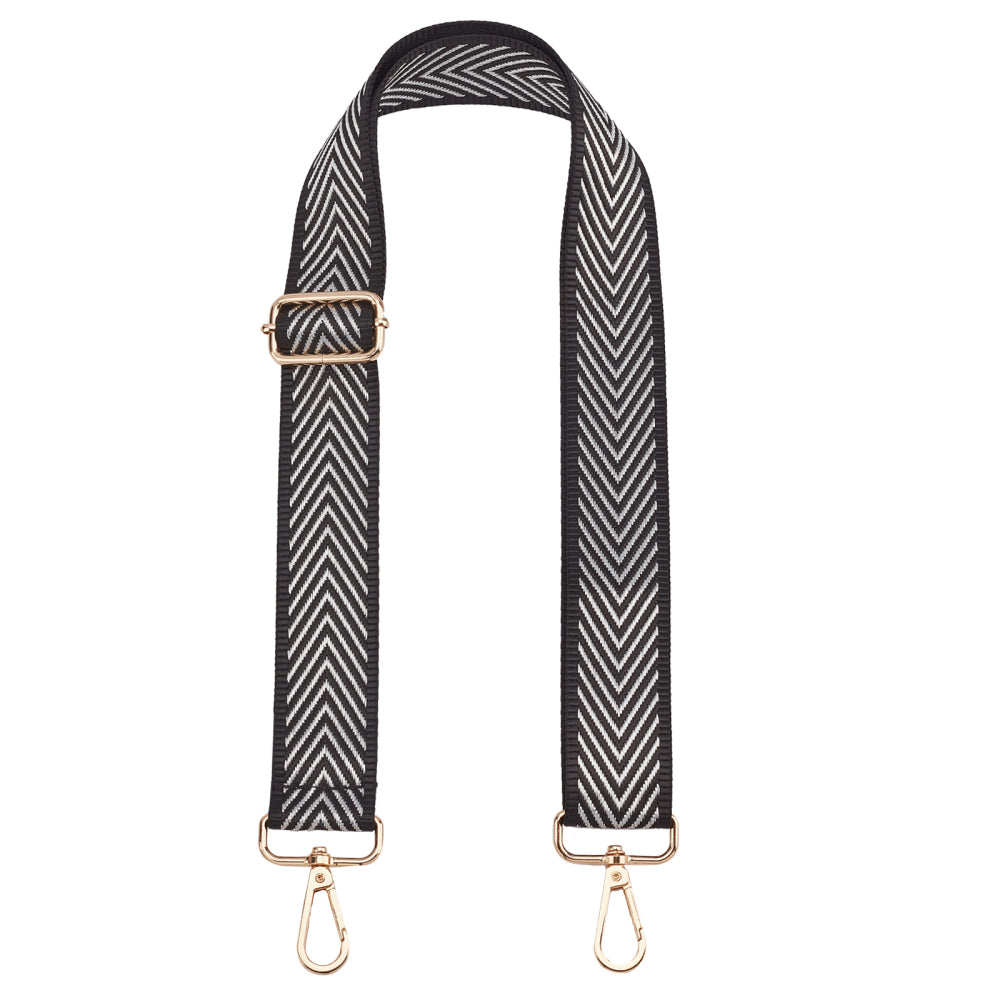 Black Silver Herringbone Purse Strap, Bag Strap | 31 - 51 Inch Guitar purse straps