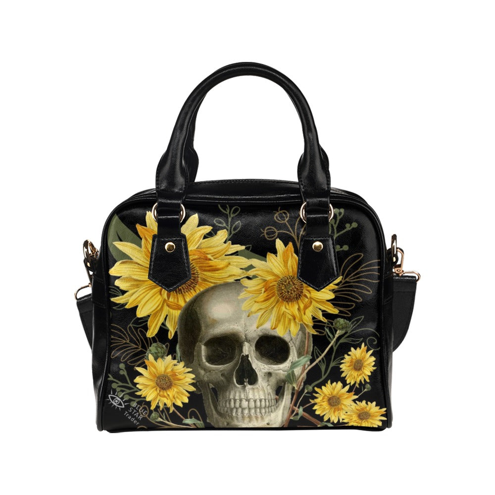 Skull and Sunflowers Goth Bowler Bag Purse