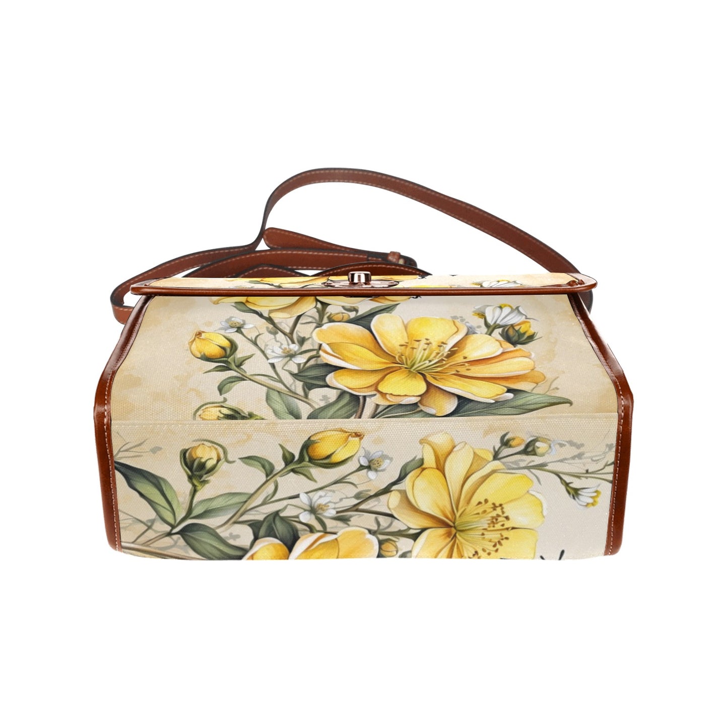 Yellow Flowers and Honey Bee Canvas Satchel Bag Purse Handbag, Cross Body Bag