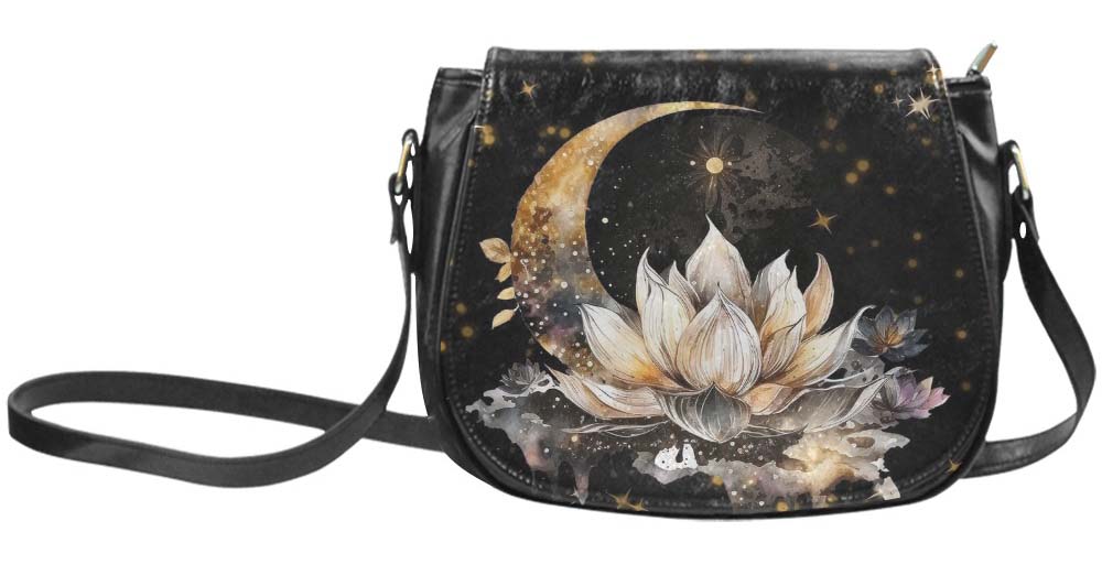dark cottagecore witchy crescent moon lotus flower purse, crossbody bag