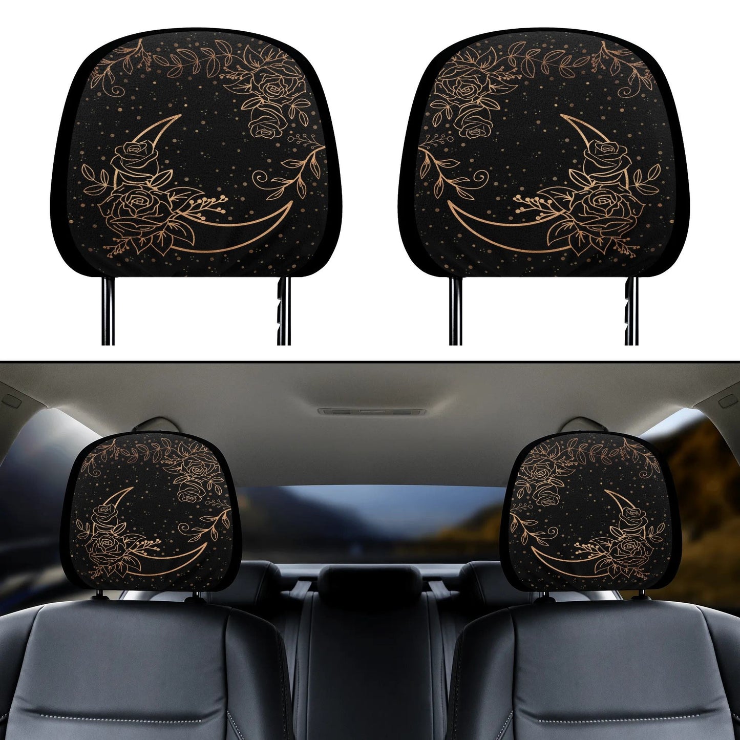 Moon Flowers Headrest Covers (set of 2) for Car