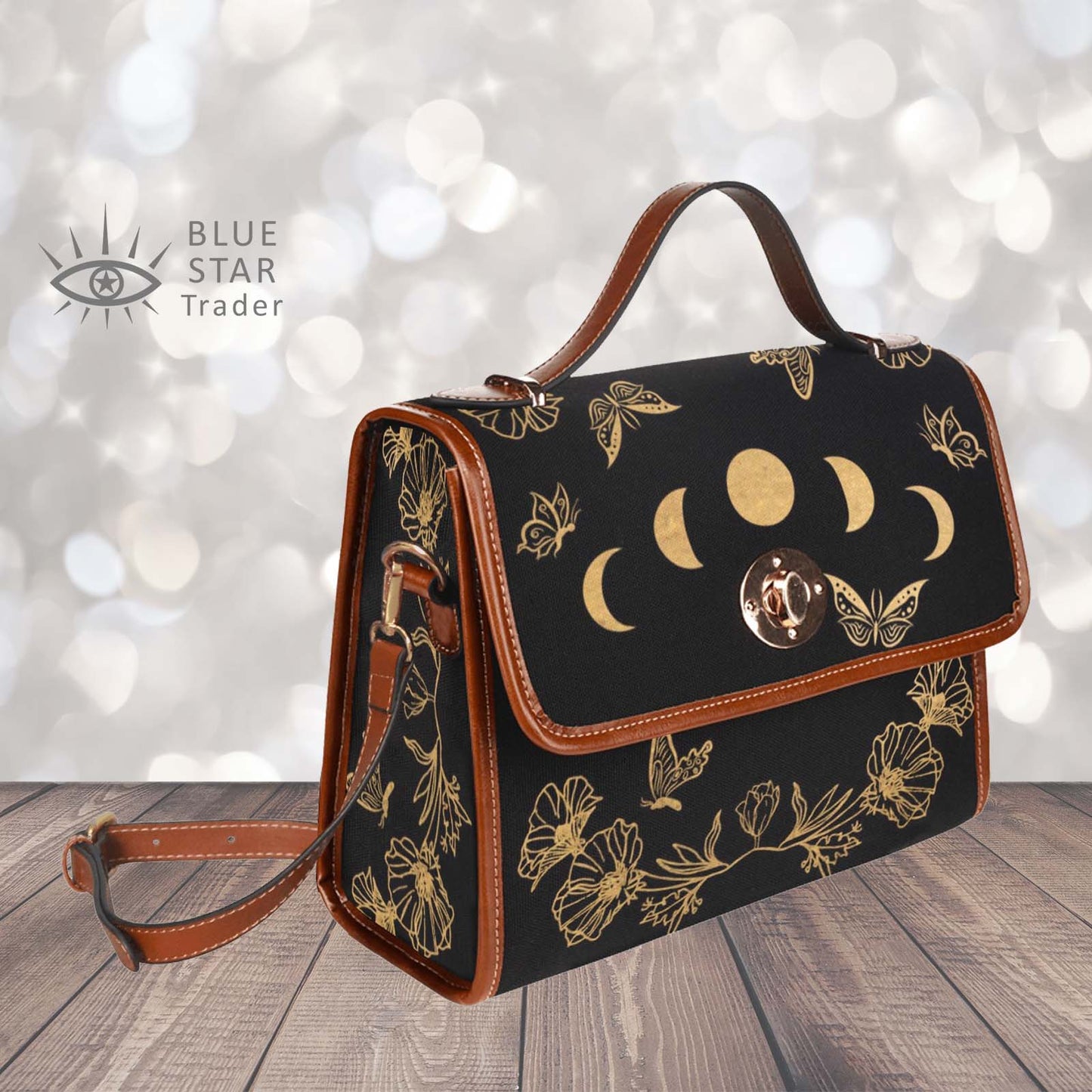 witchy purse, moon phases and butterflies handbag, shoulder bag