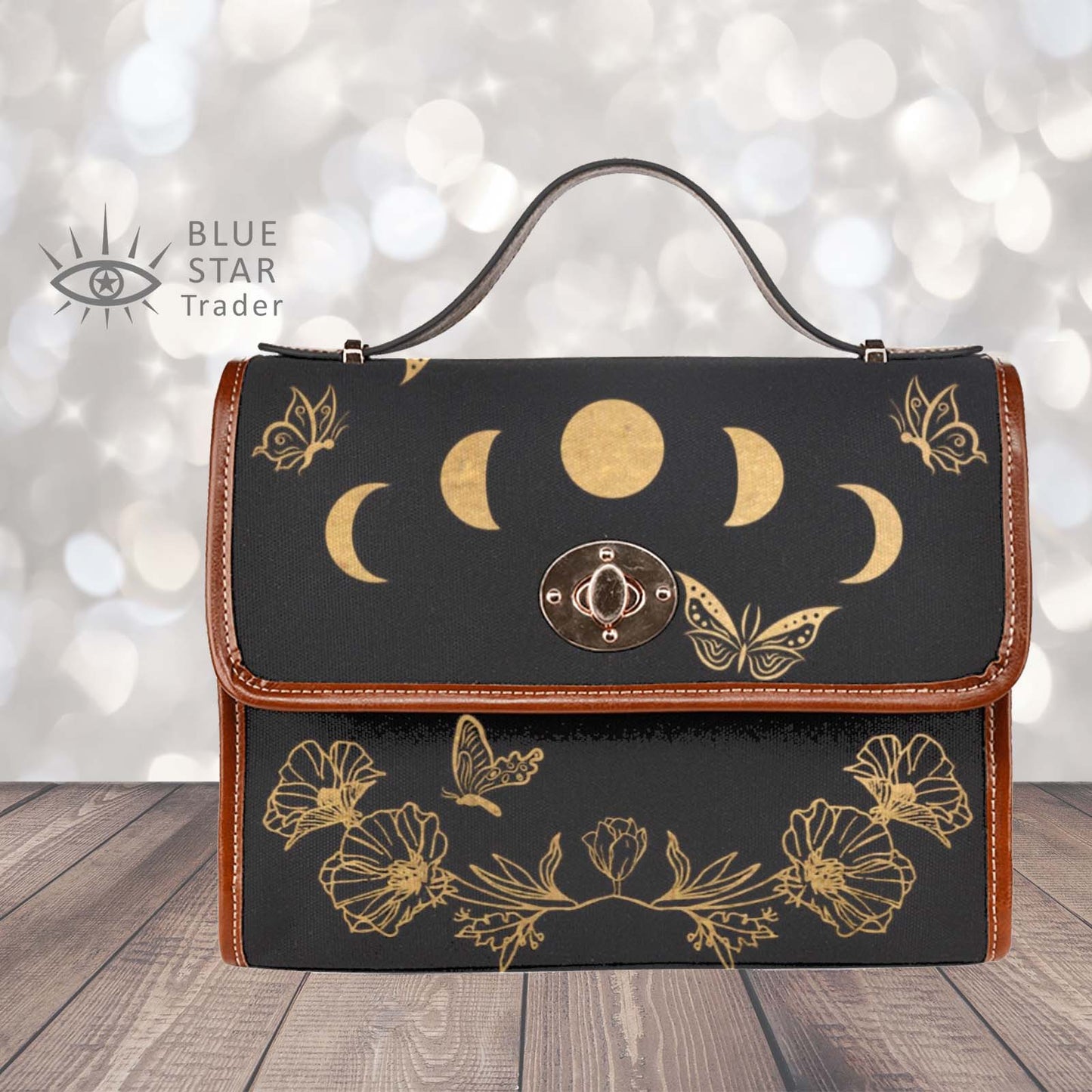 witchy purse, moon phases and butterflies handbag, shoulder bag