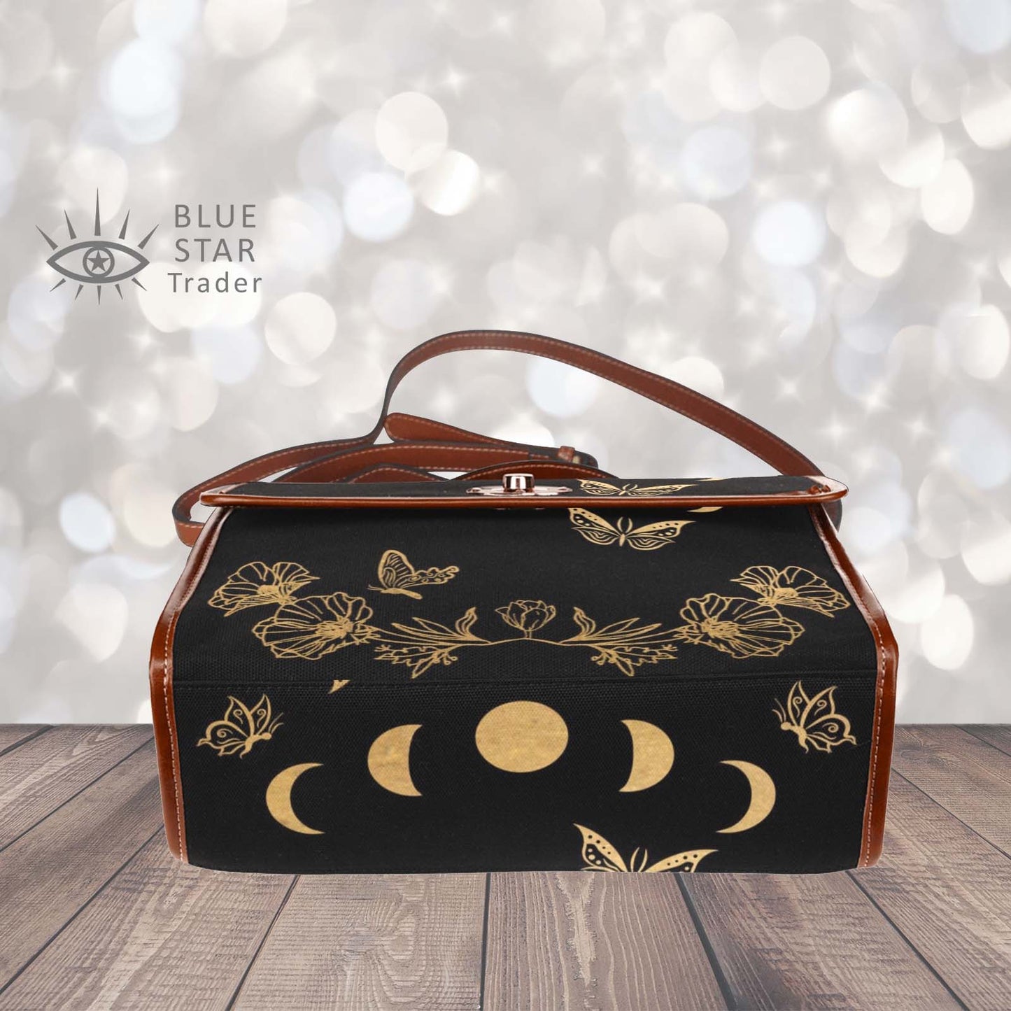 witchy purse, moon phases and butterflies handbag, shoulder bag