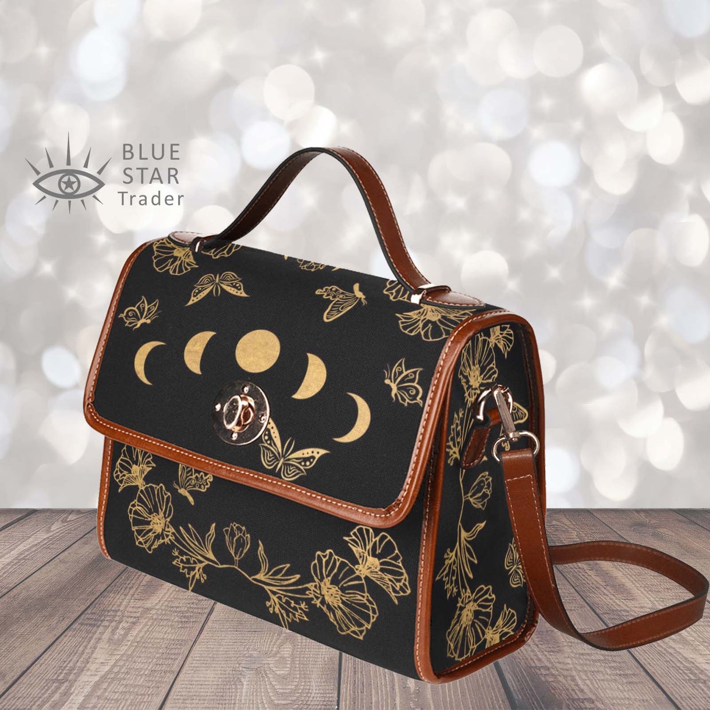 witchy purse, moon phases and butterflies handbag, shoulder bag