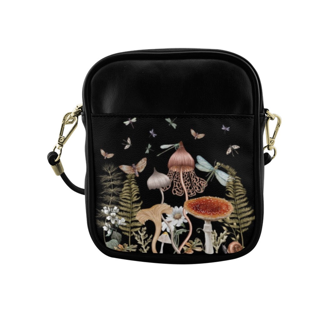 Cottage Mushrooms Mini Sling Bag, Small Phone Purse
