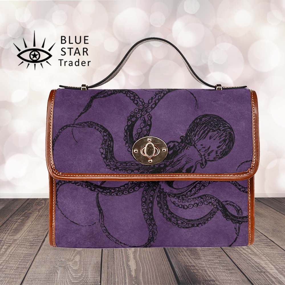 purple octopus Goth handbag, purse, cross body bag