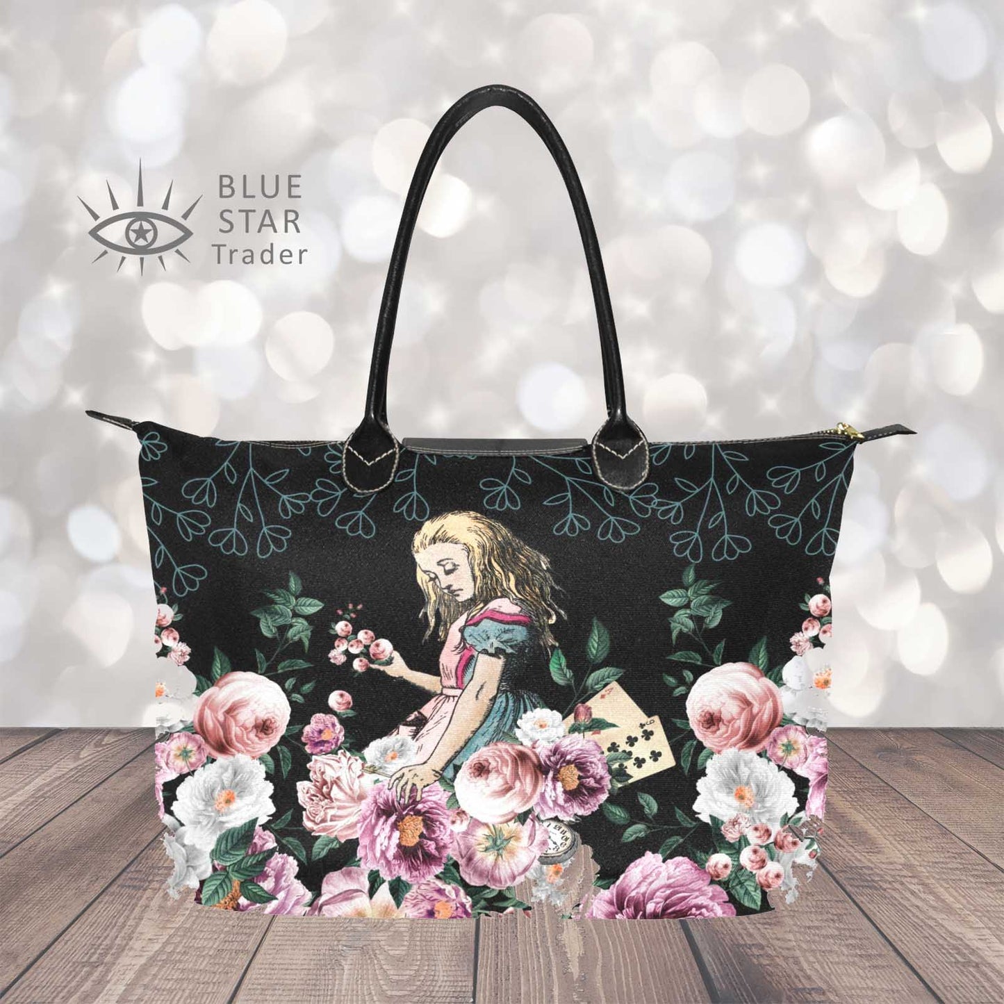 Alice in Wonderland Bag, Classic 15 Inch Handbag, Pink Roses