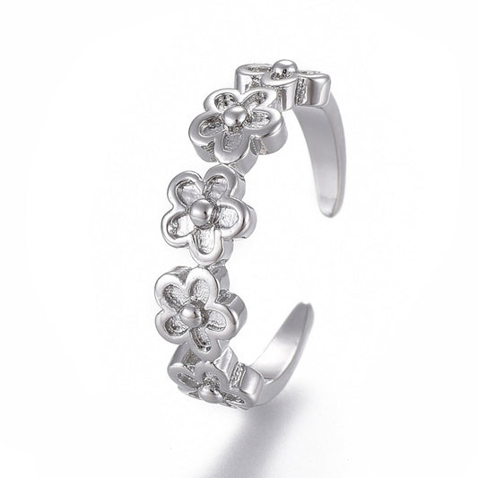 Silver Tiny Flowers Toe Ring (Size 3)