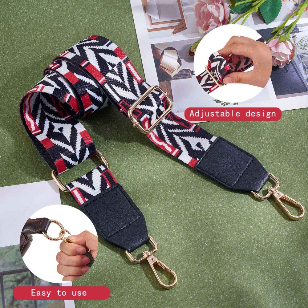 Bold red and black adjustable purse strap, guitar strap