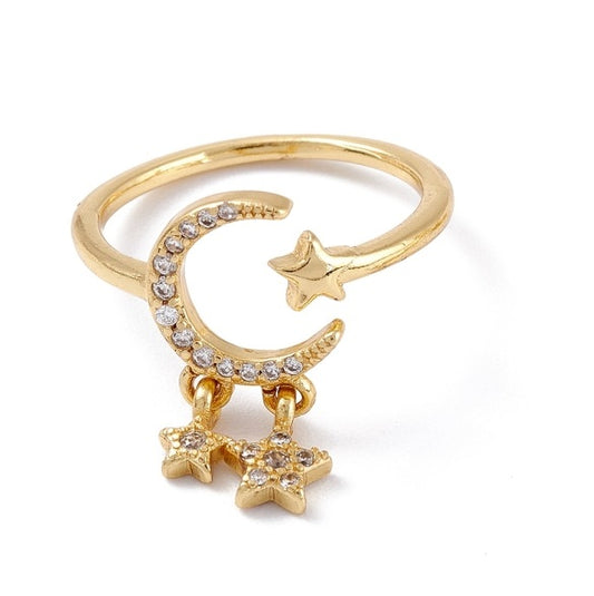 Gold Moon and Stars Charm Ring Size 7.25