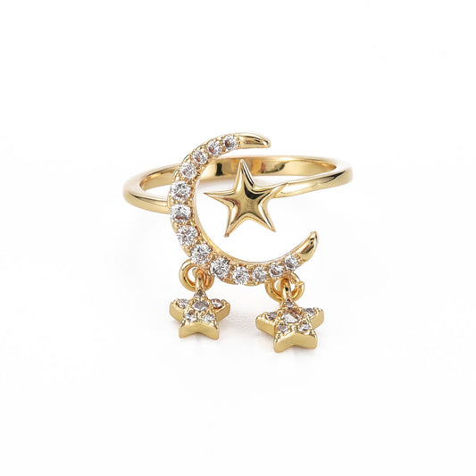 Gold Moon and Stars Charm Ring Size 6.25
