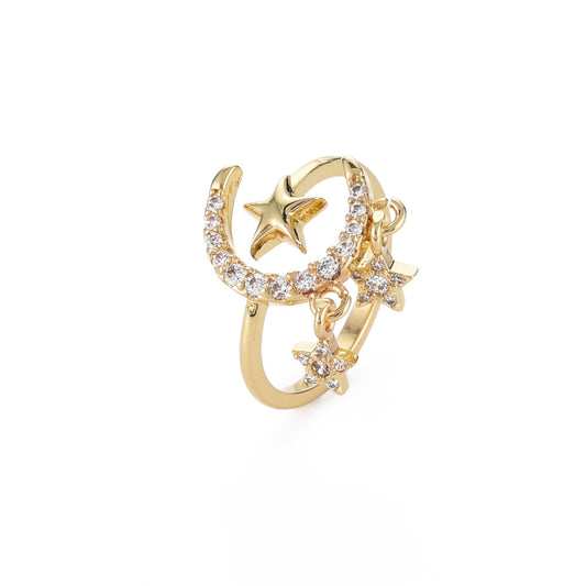 Gold Moon and Stars Charm Ring Size 6.25