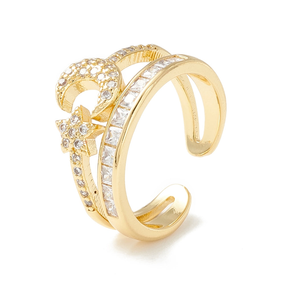 Gold Moon and Stars CZ Ring Size 7.5 Double Band