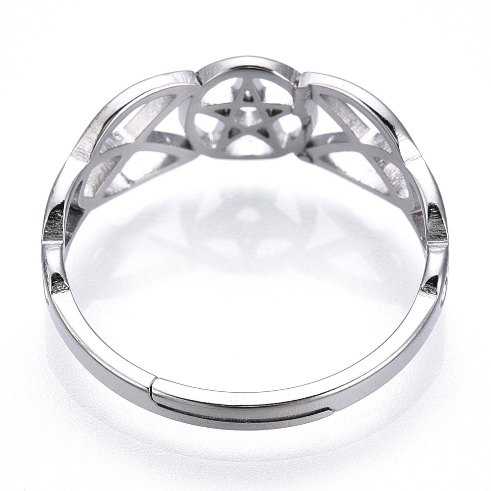 Steel Pentacle Pentagram Ring Size 6 - 7 Adjustable