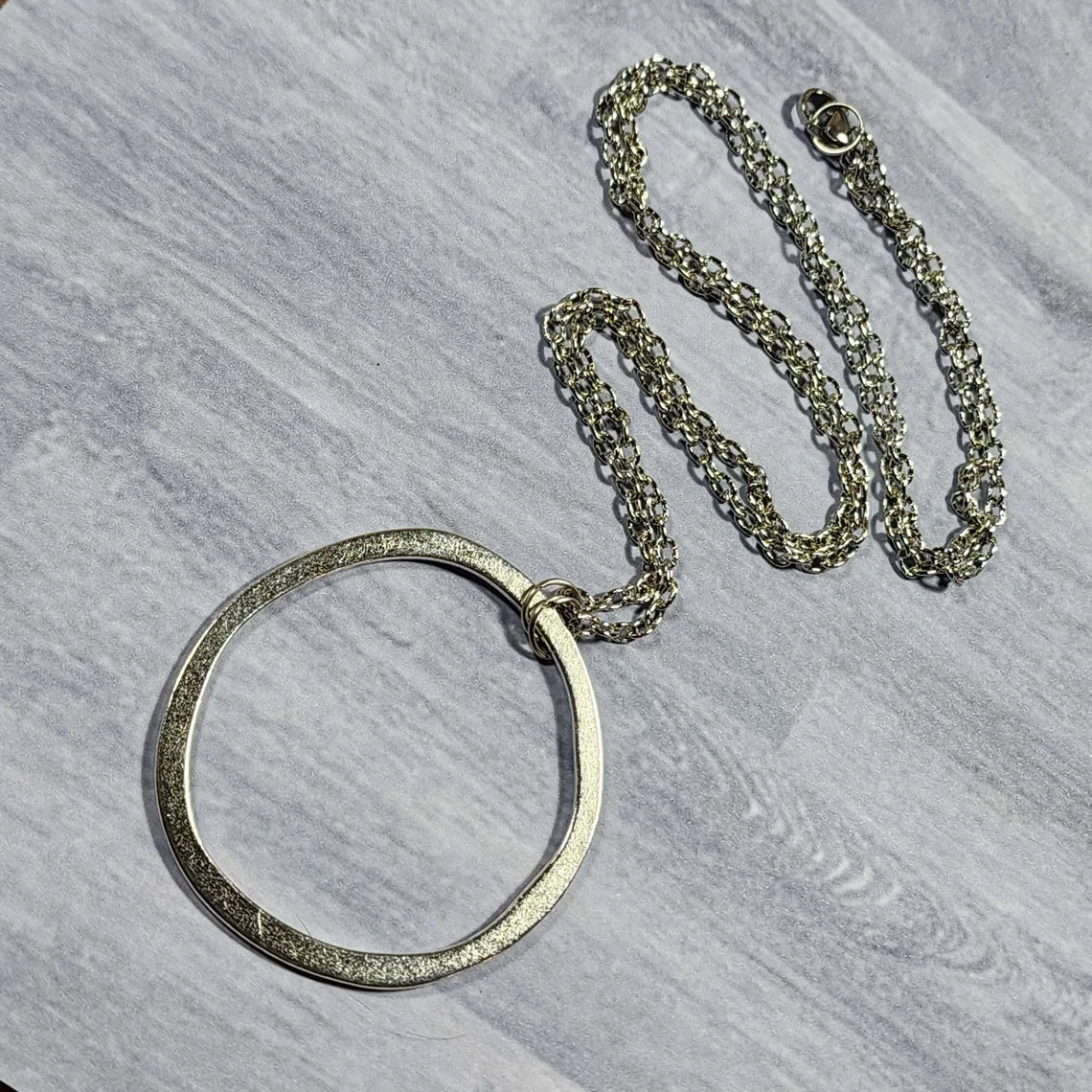 Long Boho Silver Circle Necklace, 28 Inch Layering Necklace