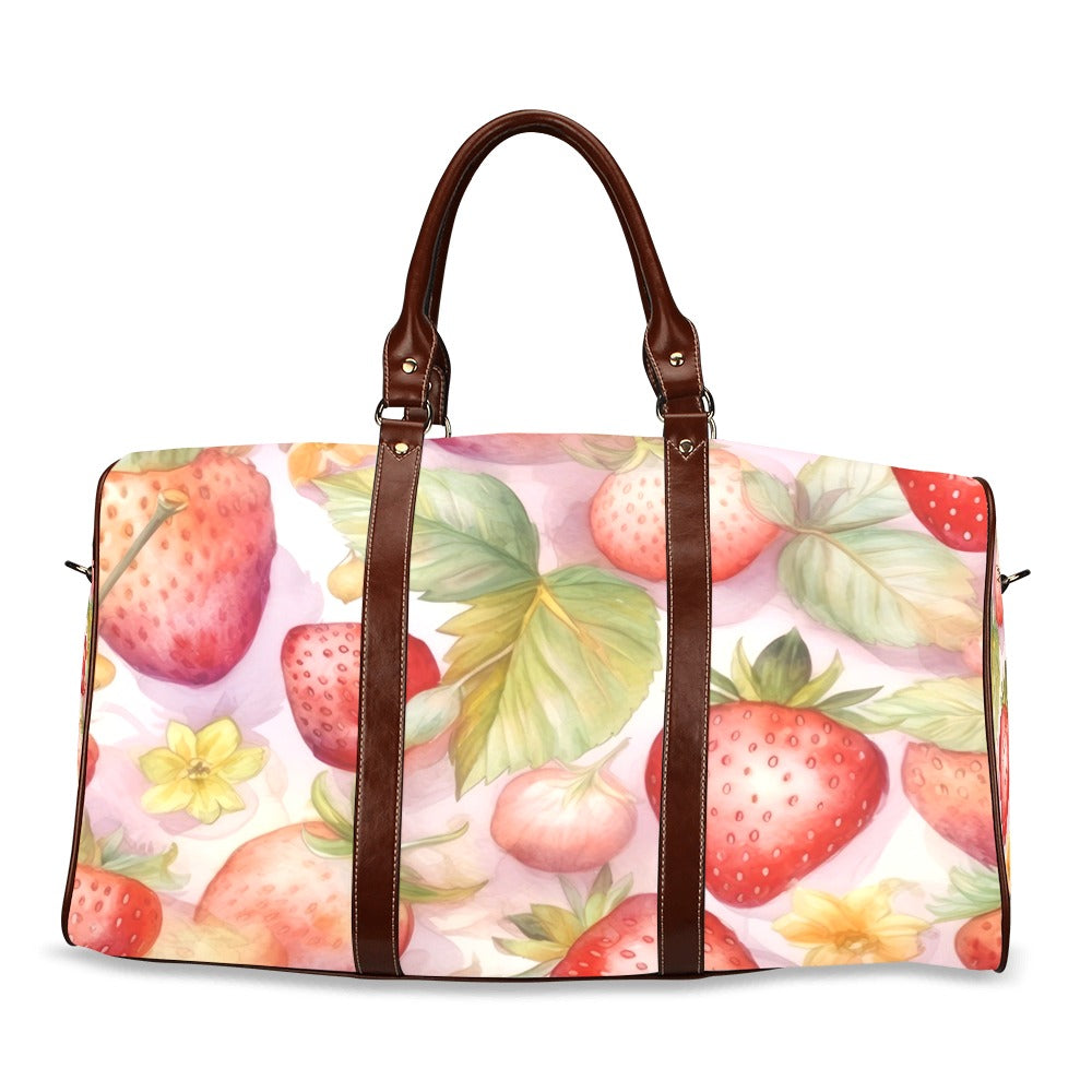 Cute Pink Strawberries Vegan Travel Bag