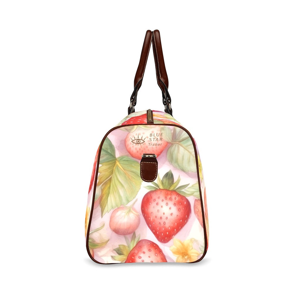 Cute Pink Strawberries Vegan Travel Bag