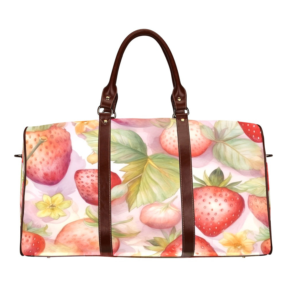 Cute Pink Strawberries Vegan Travel Bag