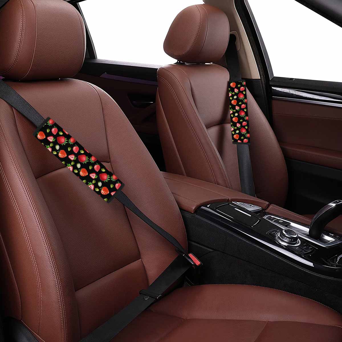 Black Strawberries Seat Belt Covers (Set of 2)