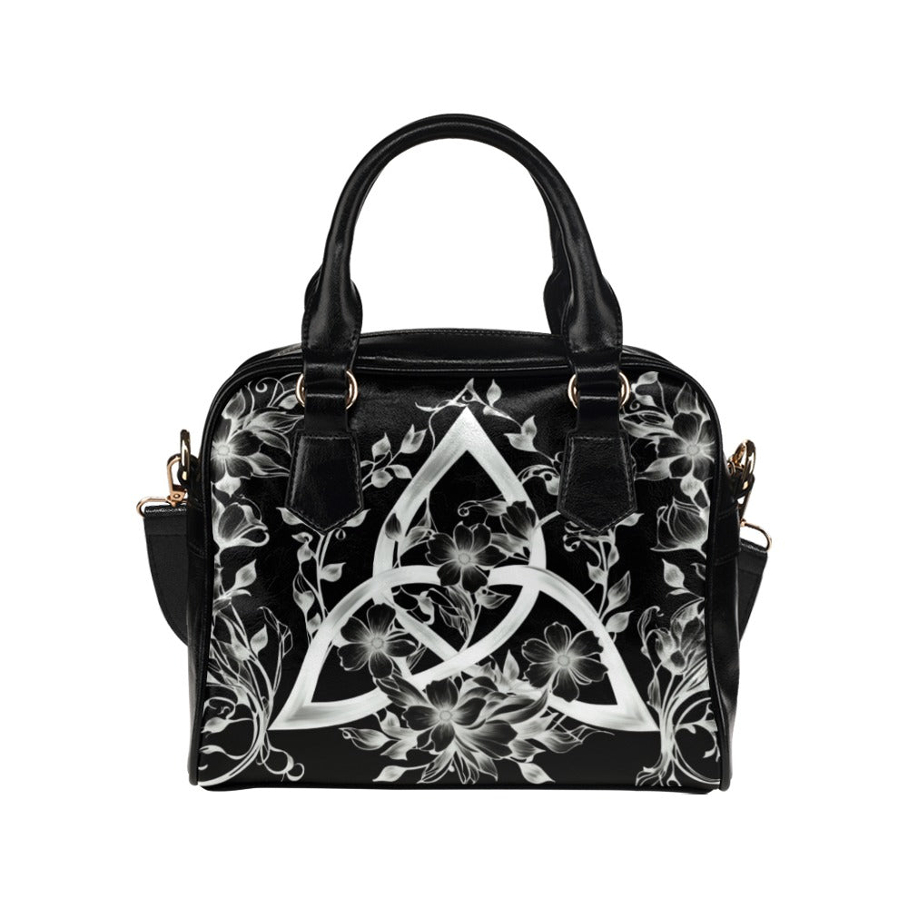 Witchy Triquetra Floral Black Bowler Bag Purse