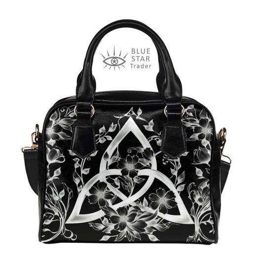 Witchy Triquetra Floral Black Bowler Bag Purse