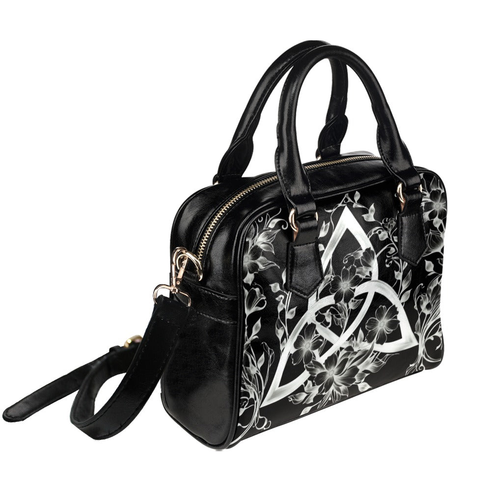 Witchy Triquetra Floral Black Bowler Bag Purse