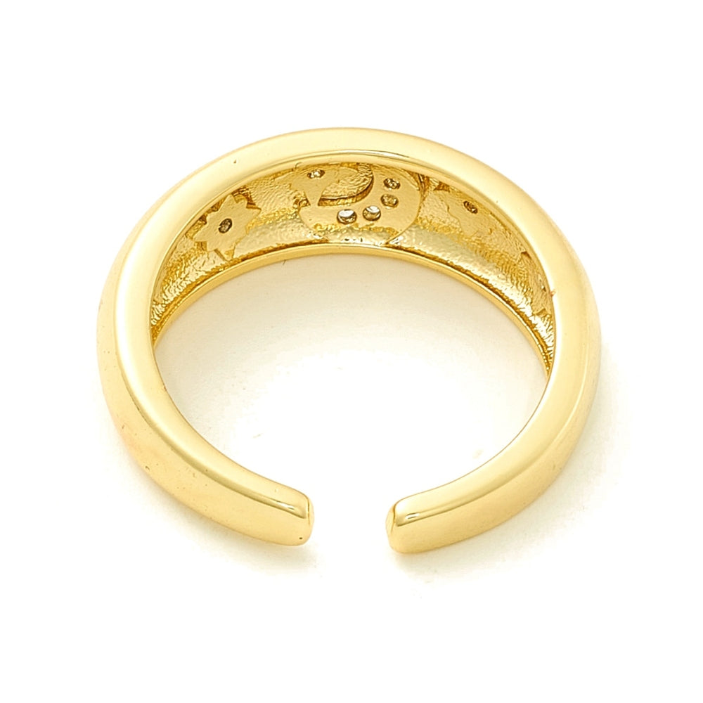 Moon and Stars CZ Band Ring, Gold Brass Size 7