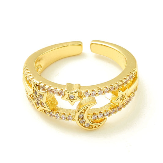 Gold Moon and Stars CZ Ring Size 7 Double Band