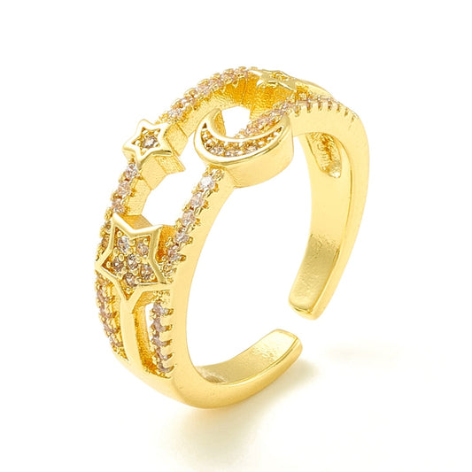 Gold Moon and Stars CZ Ring Size 7 Double Band