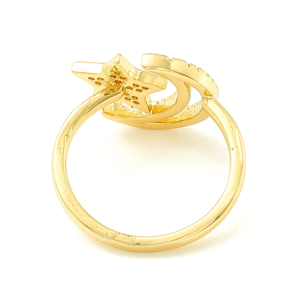 Gold Moon and Star CZ Ring Size 7