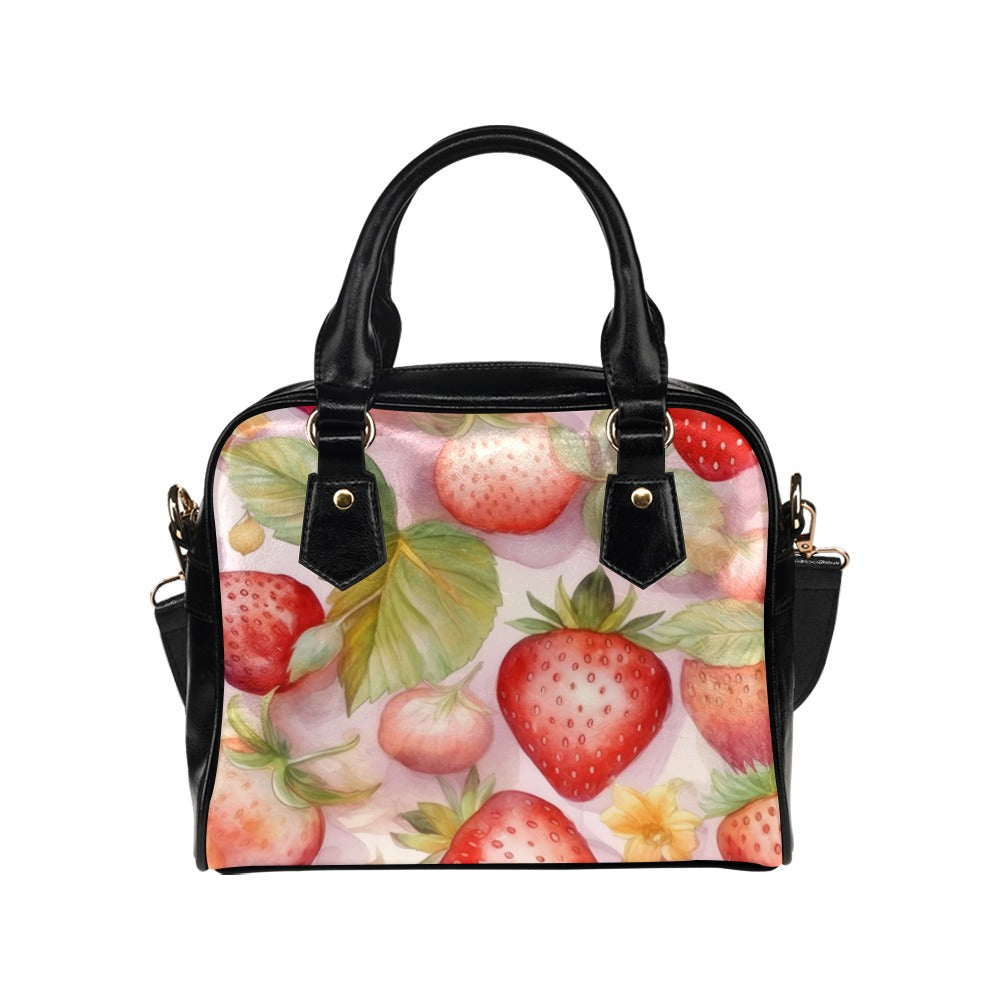 Cute Pink Strawberries Handbag Bowler Bag Purse
