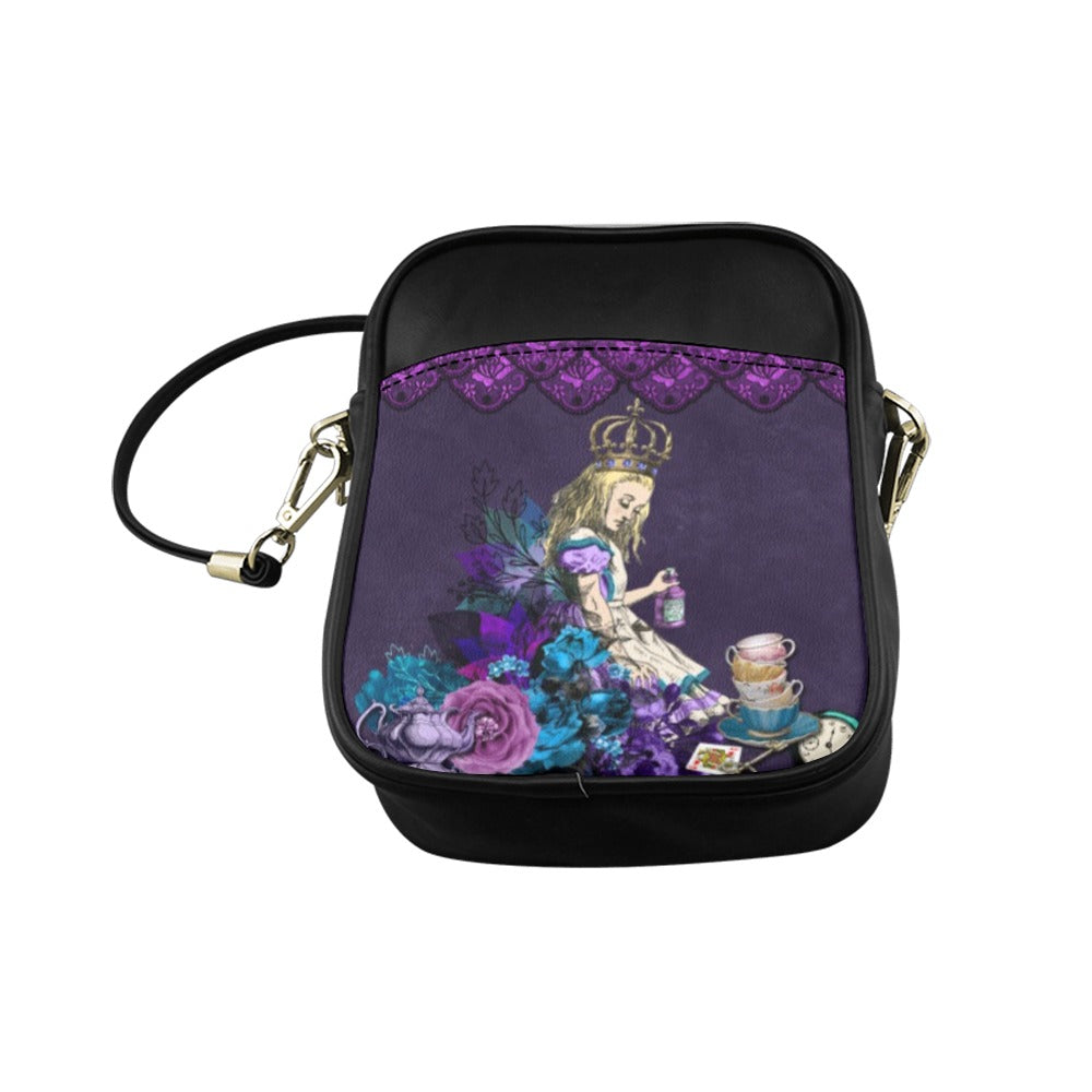 Purple Alice in Wonderland Mini Phone Purse - Crossbody Sling Bag