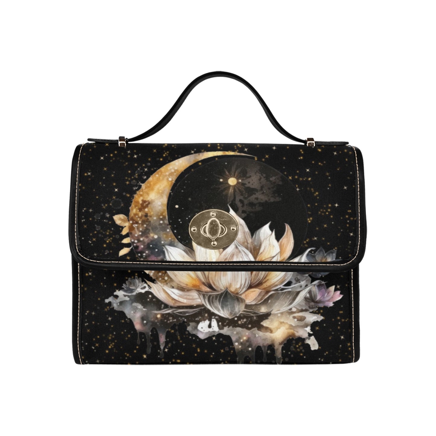 Witchy Lotus Moon Satchel, Vegan, Canvas Satchel bag