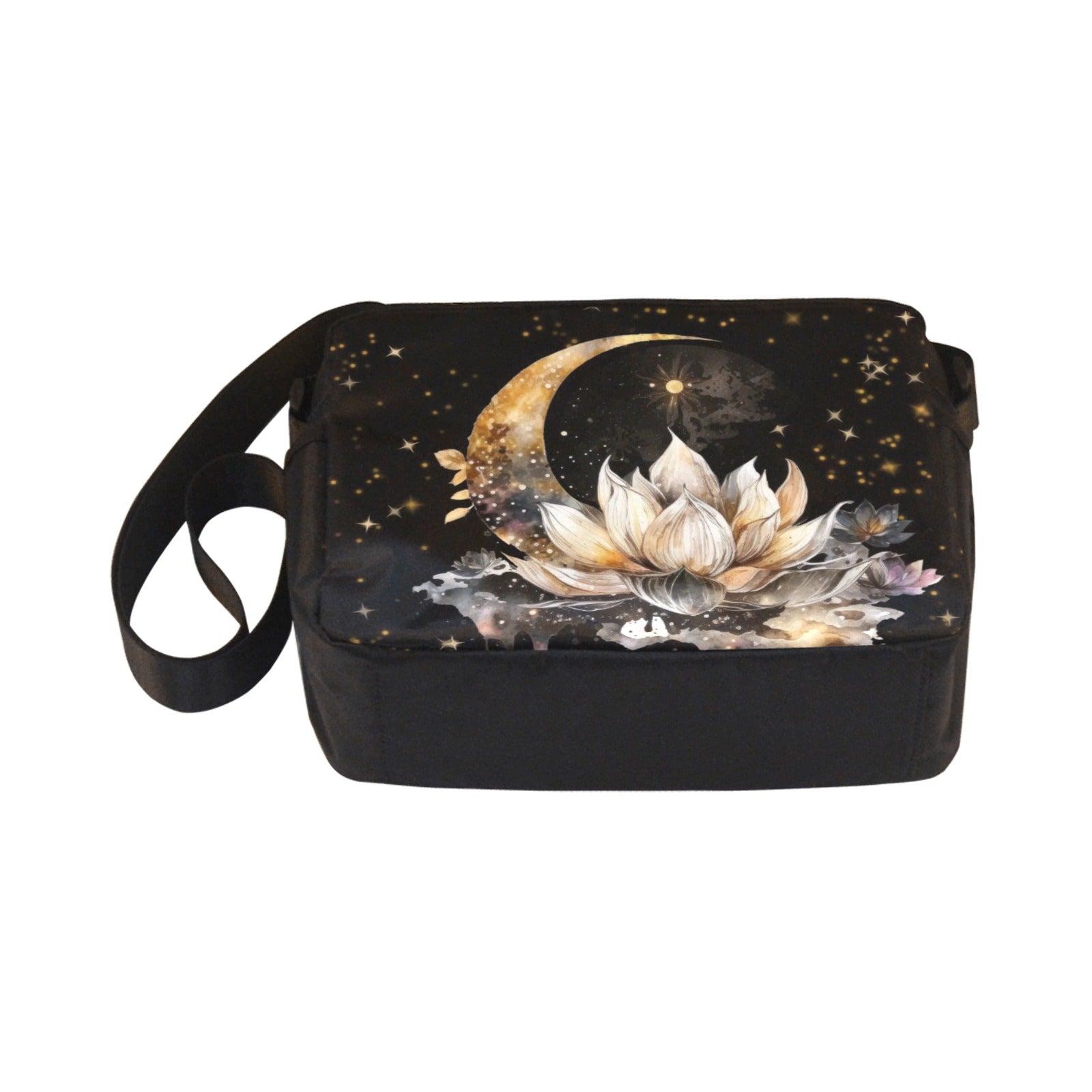 Crescent moon and lotus flower nylon bag with zipper
