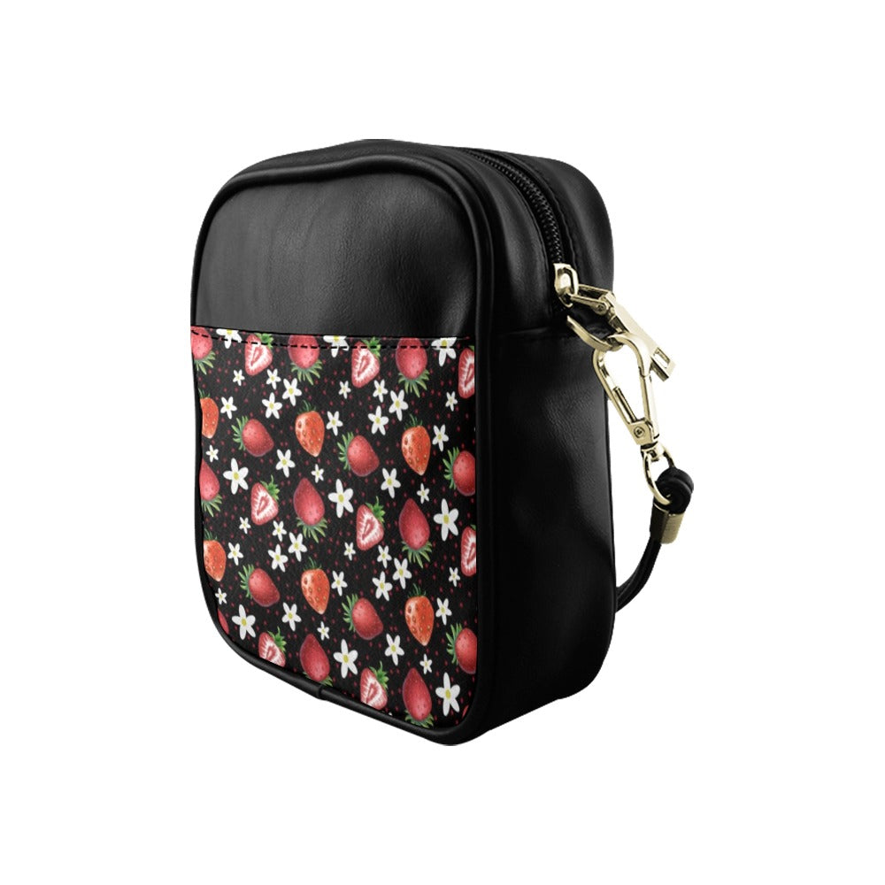 Cute Black Strawberries Mini Sling Bag Small Purse