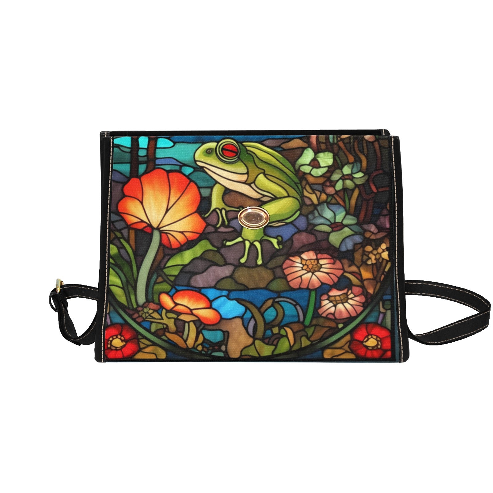 stained glass print frog purse, shoulder bag