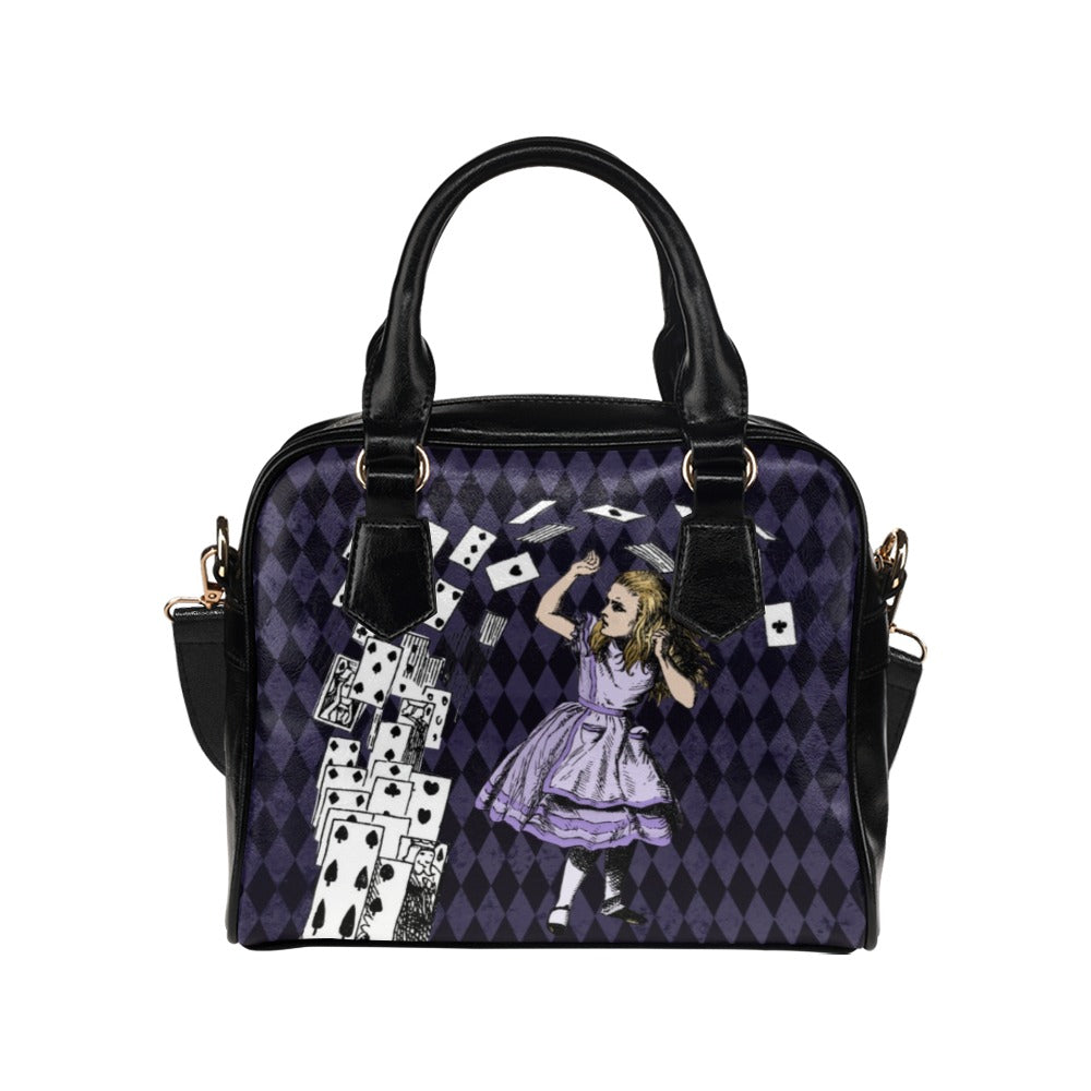 Purple Alice In Wonderland - Playing Cards Attack - Bowler Purse Handbag