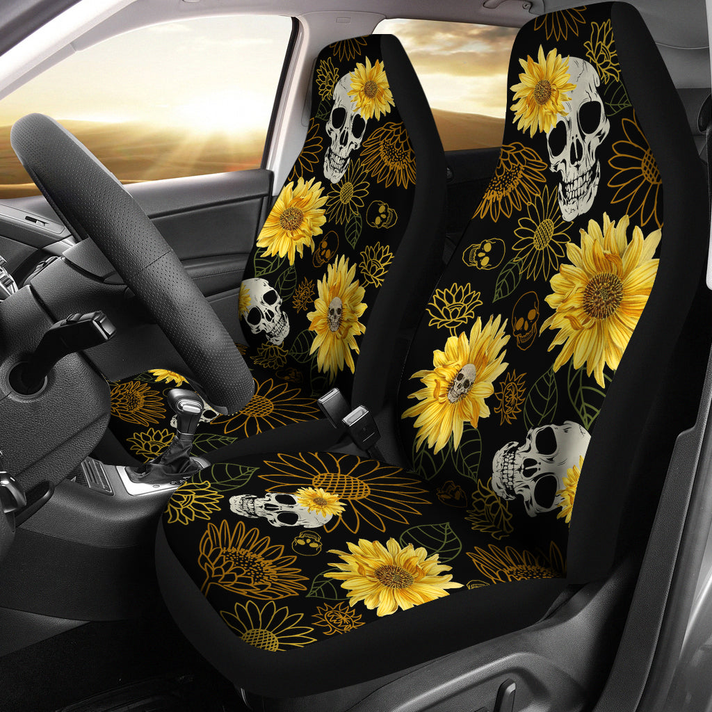 skulls and sunflowers car seat covers