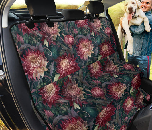 Dark Red Floral Pet Seat Cover for Car Back Seat