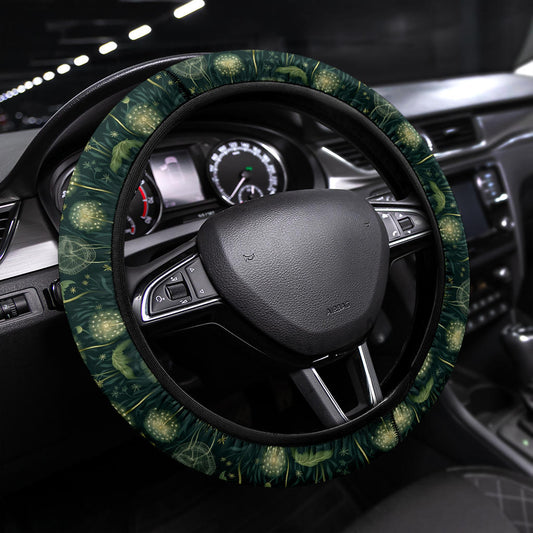 Magical Green Dandelions Steering Wheel Cover