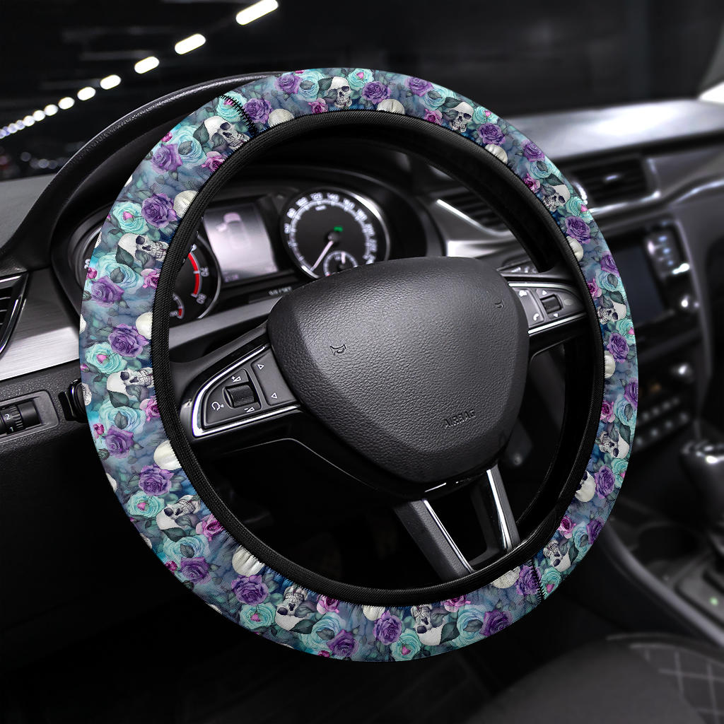 Pastel Skulls Purple Steering Wheel Cover