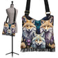 Foxes Purple Flowers Crossbody Fringe Bag